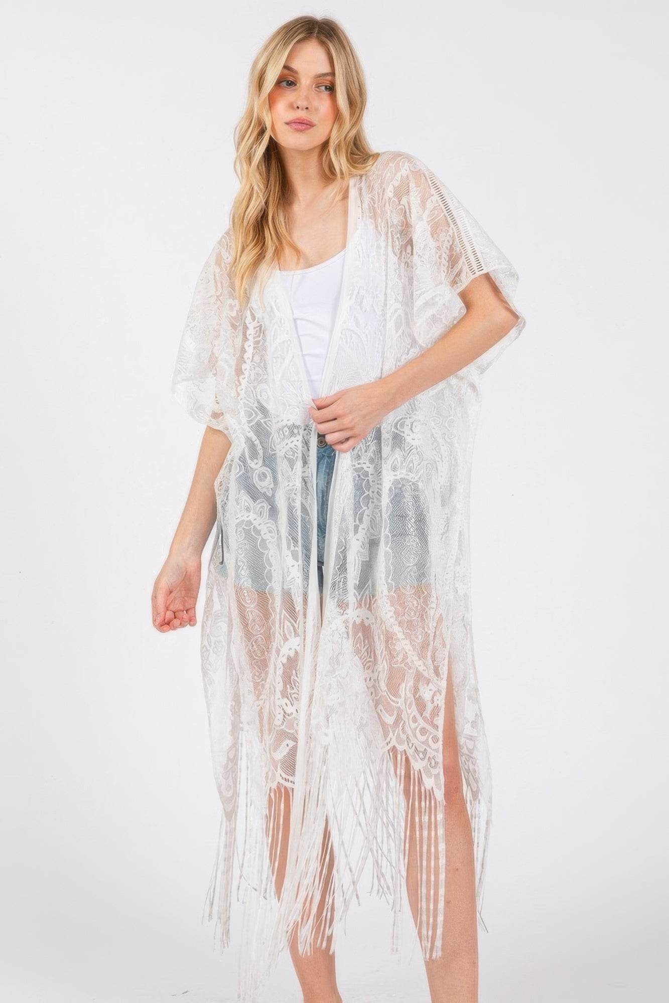 Elegant Lace Fringe Cover Up Kimono - LLR Chic