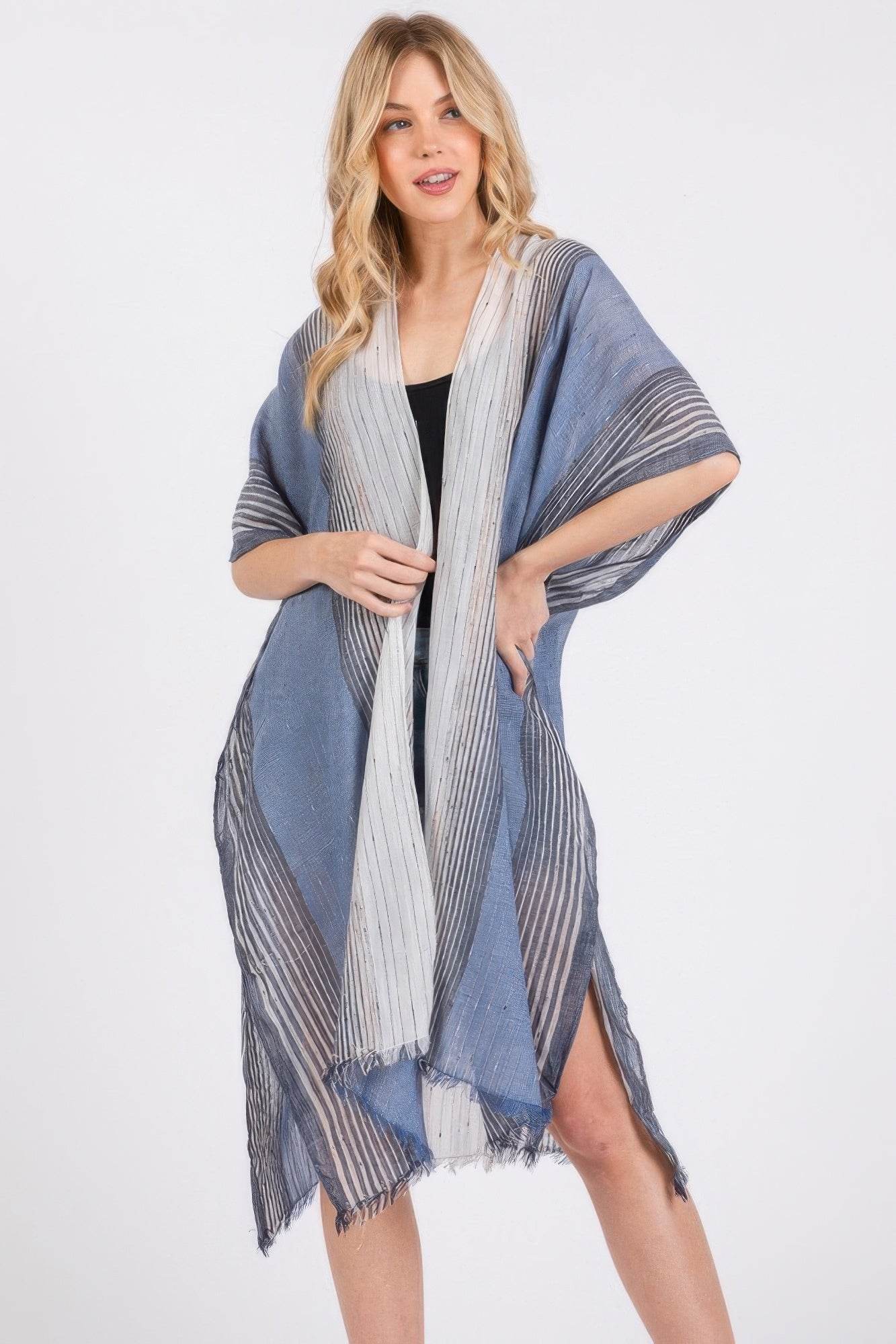 Striped Two Tone Cover Up Kimono - LLR Chic