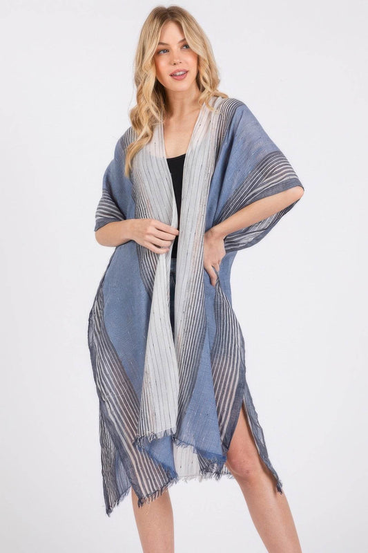 Striped Two Tone Cover Up Kimono - LLR Chic