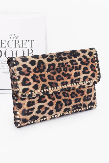 Nylon Leopard Metal Studded Clutch Bag - LLR Chic