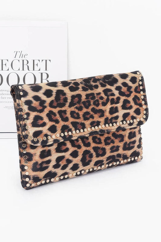 Nylon Leopard Metal Studded Clutch Bag - LLR Chic