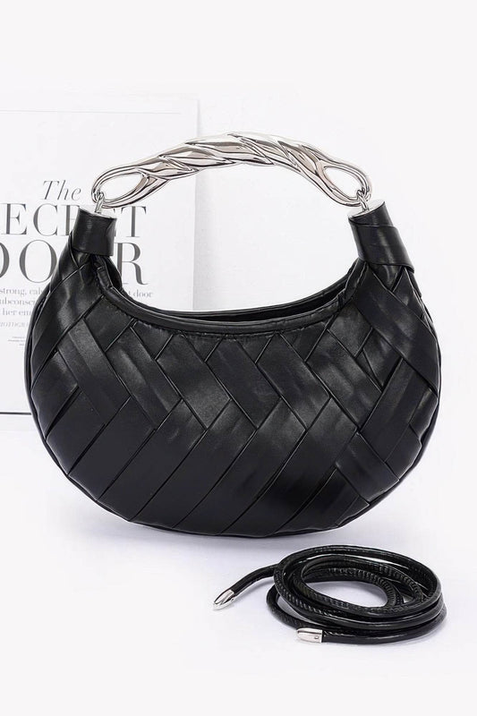 Faux Leather Braided Metal Handle Clutch - LLR Chic
