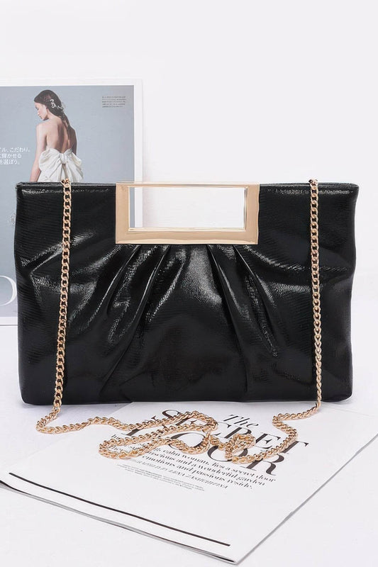 Faux Leather Metal Handle Clutch - LLR Chic