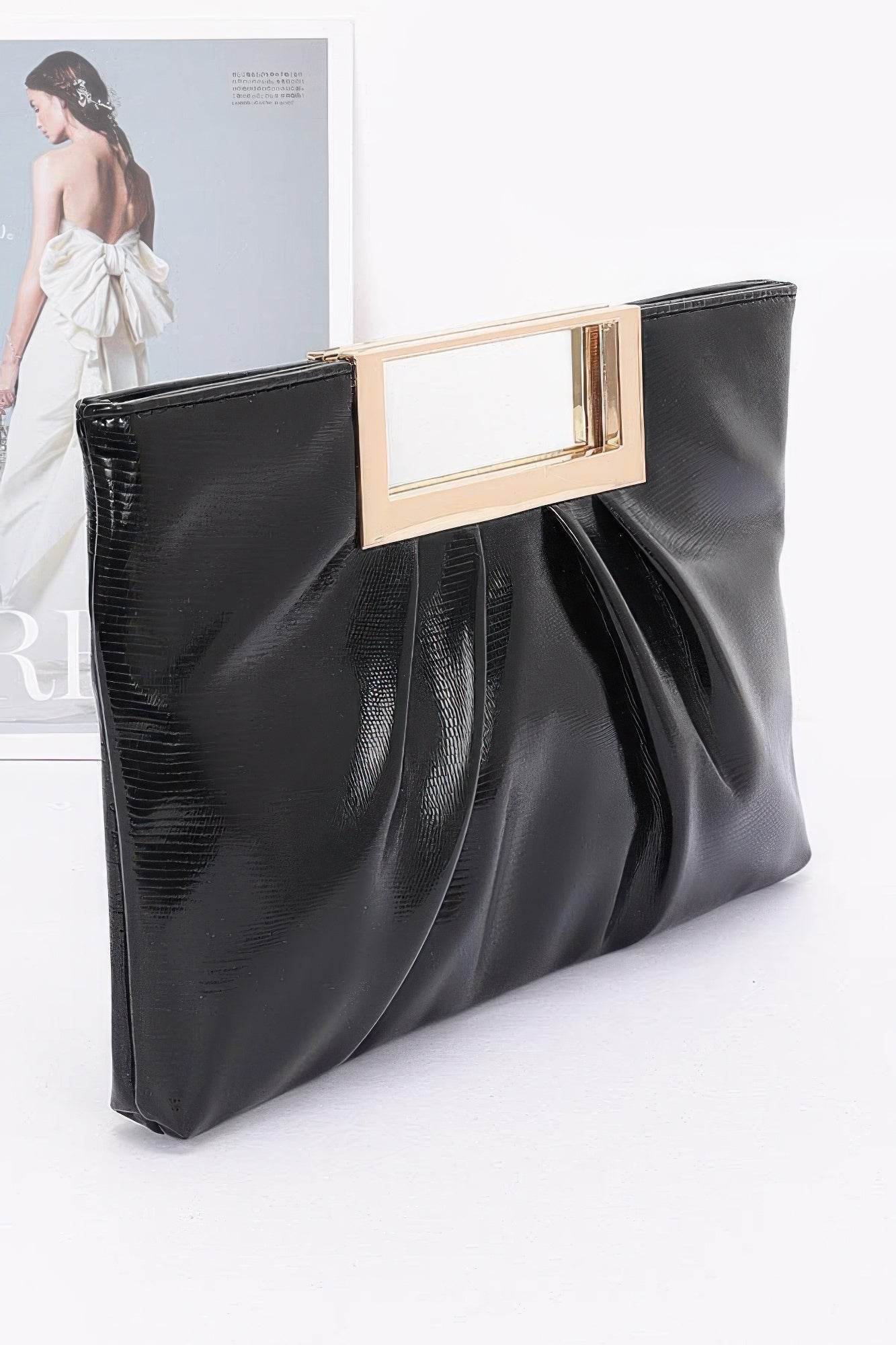 Faux Leather Metal Handle Clutch - LLR Chic