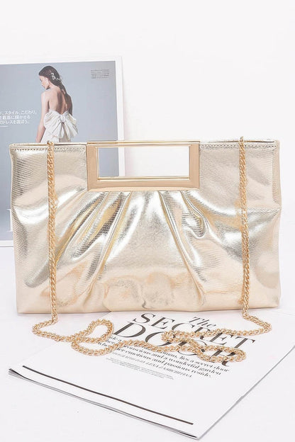 Faux Leather Metal Handle Clutch - LLR Chic