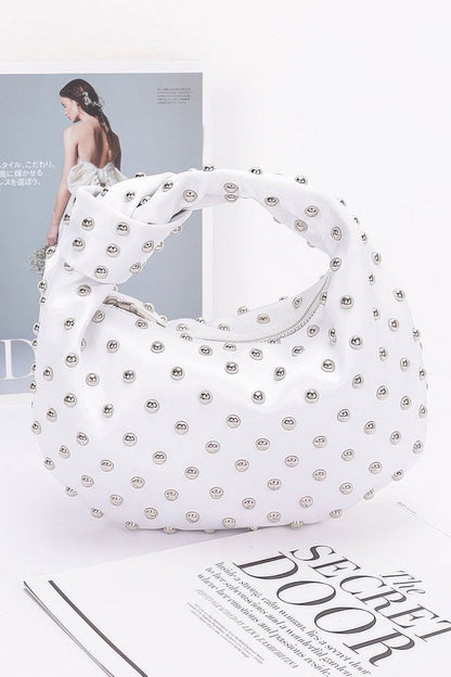 Satin Metal Studded Hobo Bag - LLR Chic