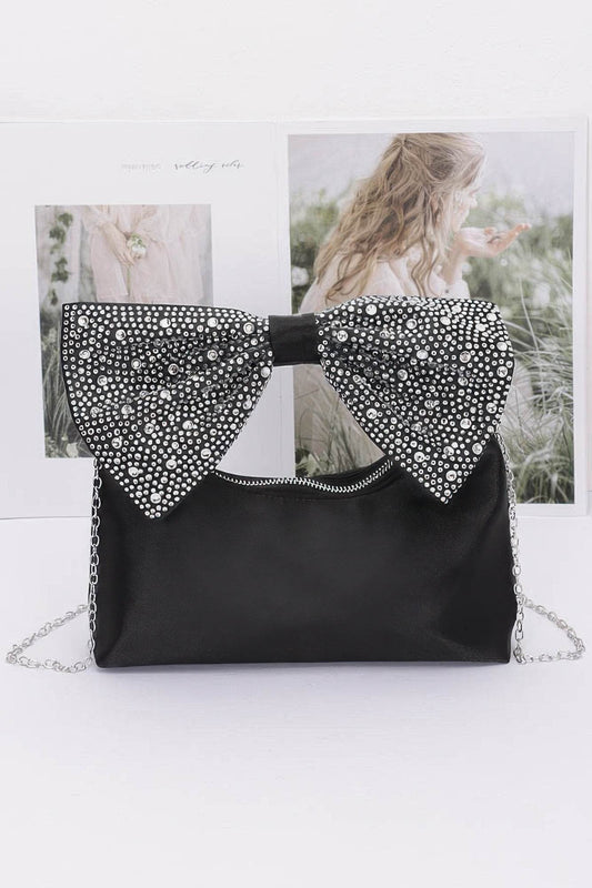 Rhinestone Hotfix Bow Handle Nylon Clutch - LLR Chic