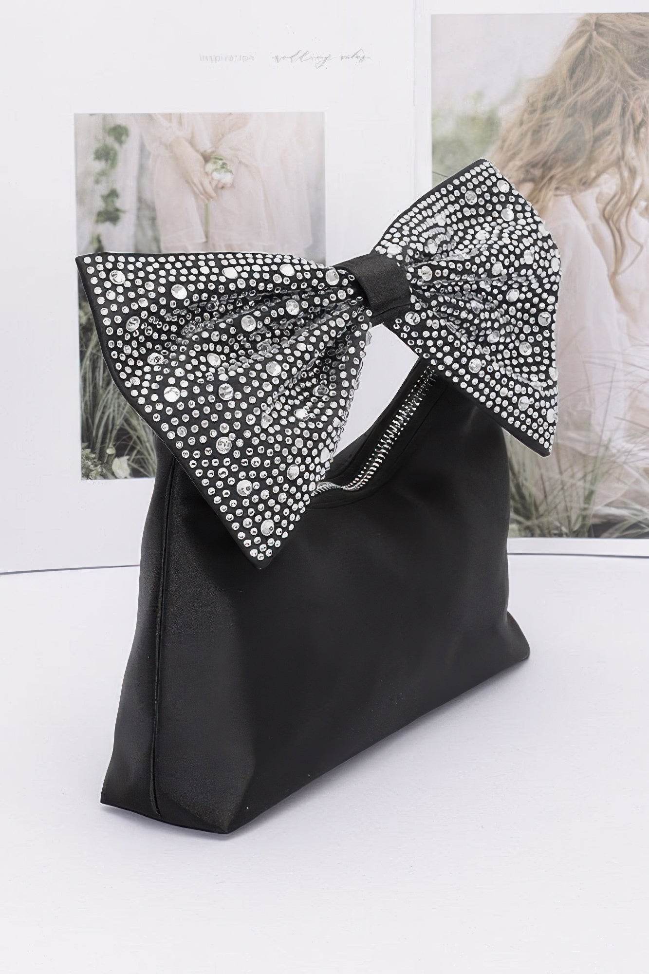 Rhinestone Hotfix Bow Handle Nylon Clutch - LLR Chic
