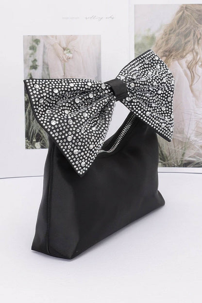 Rhinestone Hotfix Bow Handle Nylon Clutch - LLR Chic
