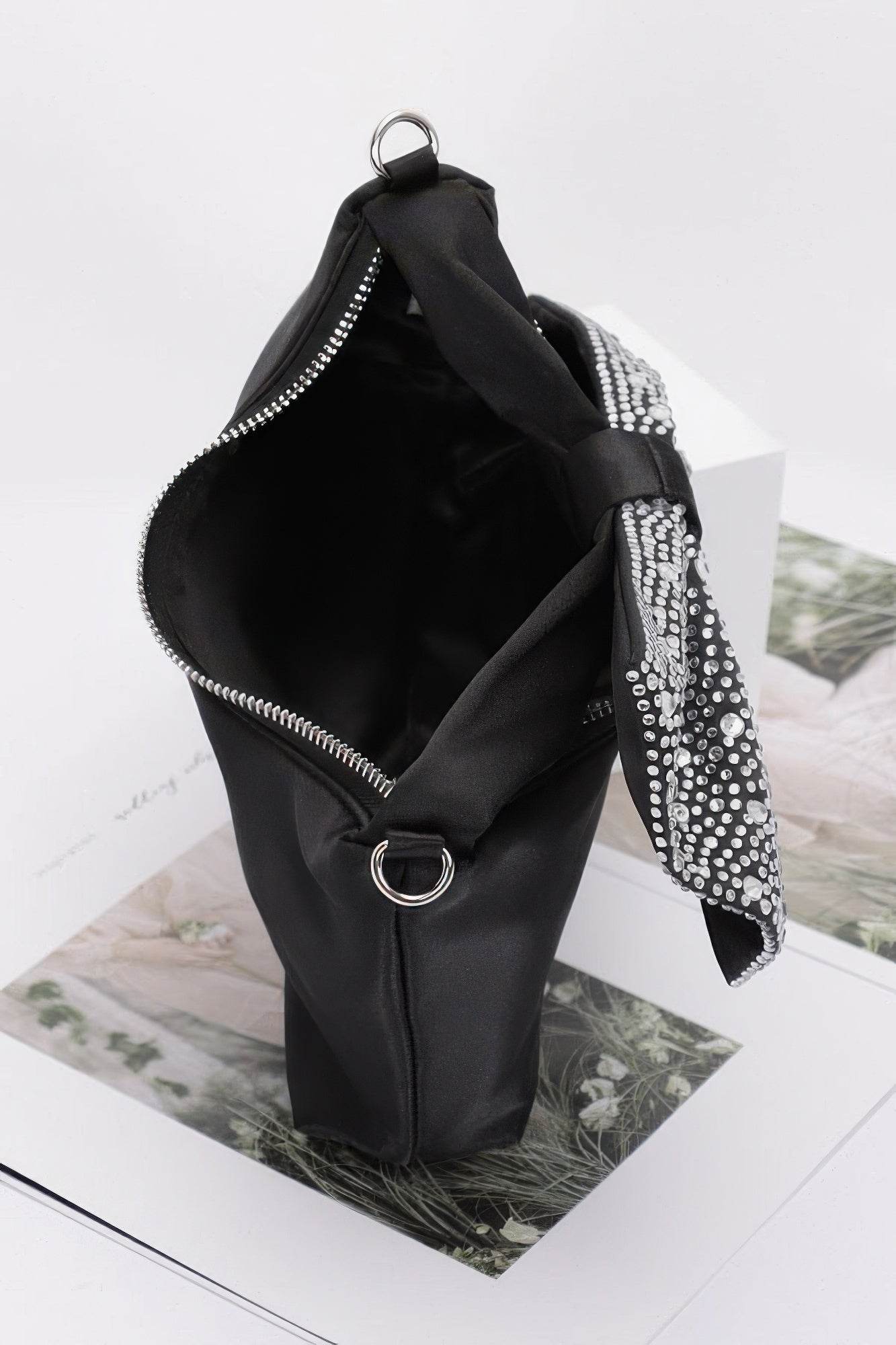 Rhinestone Hotfix Bow Handle Nylon Clutch - LLR Chic