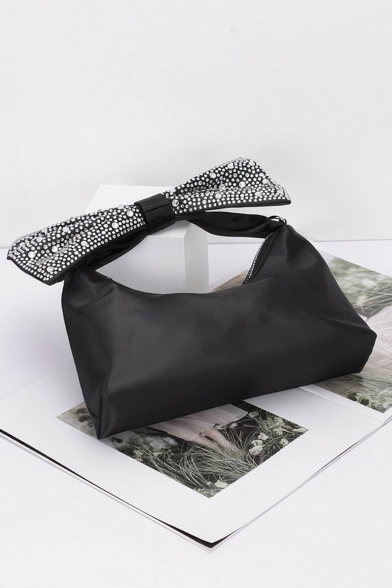 Rhinestone Hotfix Bow Handle Nylon Clutch - LLR Chic