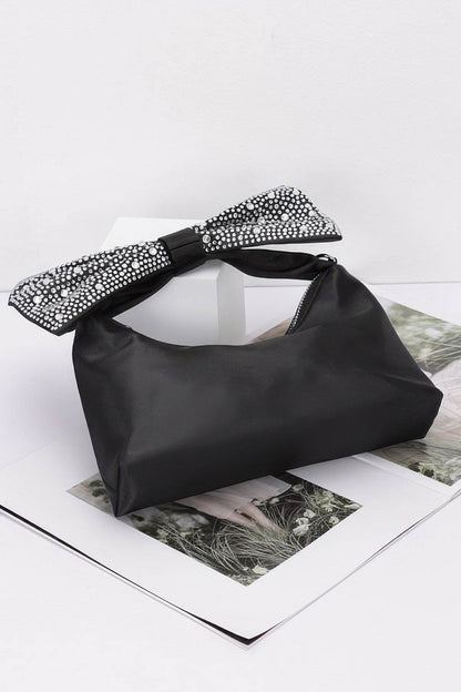 Rhinestone Hotfix Bow Handle Nylon Clutch - LLR Chic