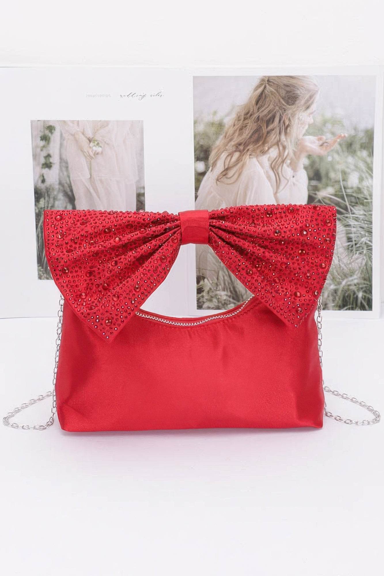 Rhinestone Hotfix Bow Handle Nylon Clutch - LLR Chic