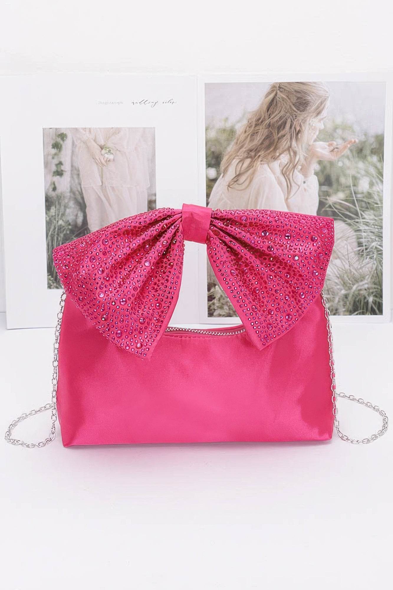 Rhinestone Hotfix Bow Handle Nylon Clutch - LLR Chic