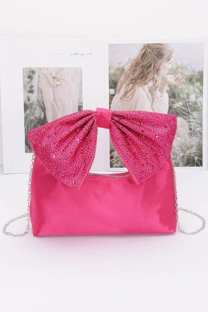Rhinestone Hotfix Bow Handle Nylon Clutch - LLR Chic