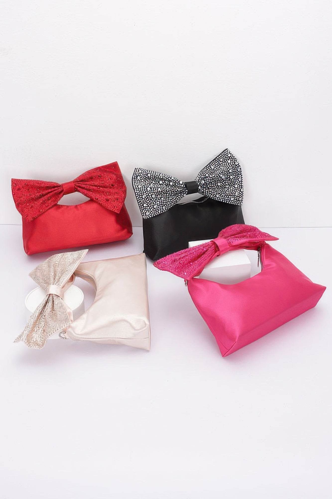 Rhinestone Hotfix Bow Handle Nylon Clutch - LLR Chic