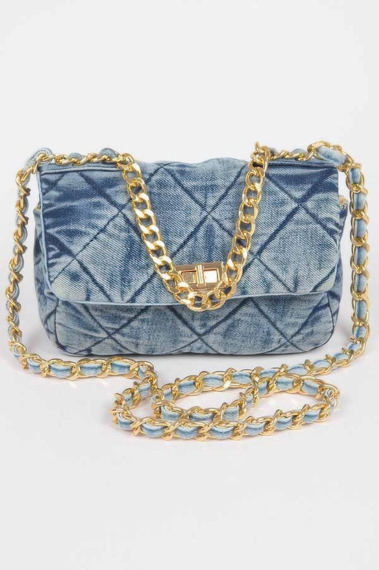 Quilted Washed Denim Flap Clutch - LLR Chic