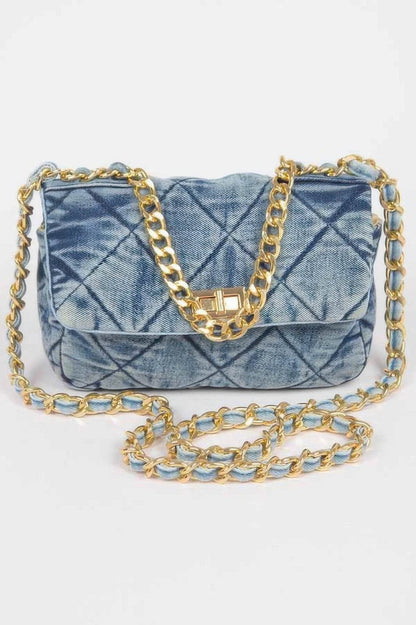 Quilted Washed Denim Flap Clutch - LLR Chic
