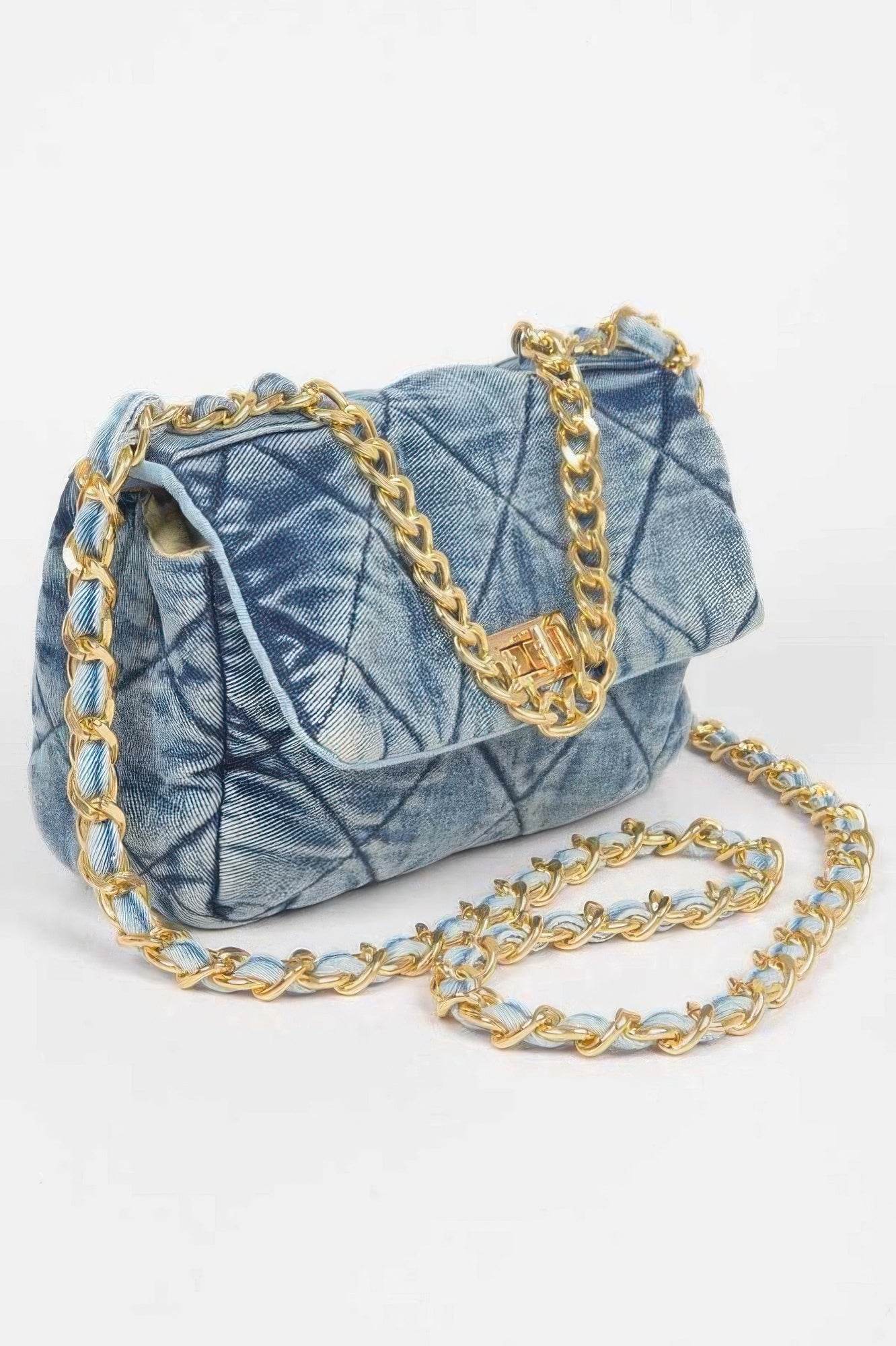 Quilted Washed Denim Flap Clutch - LLR Chic