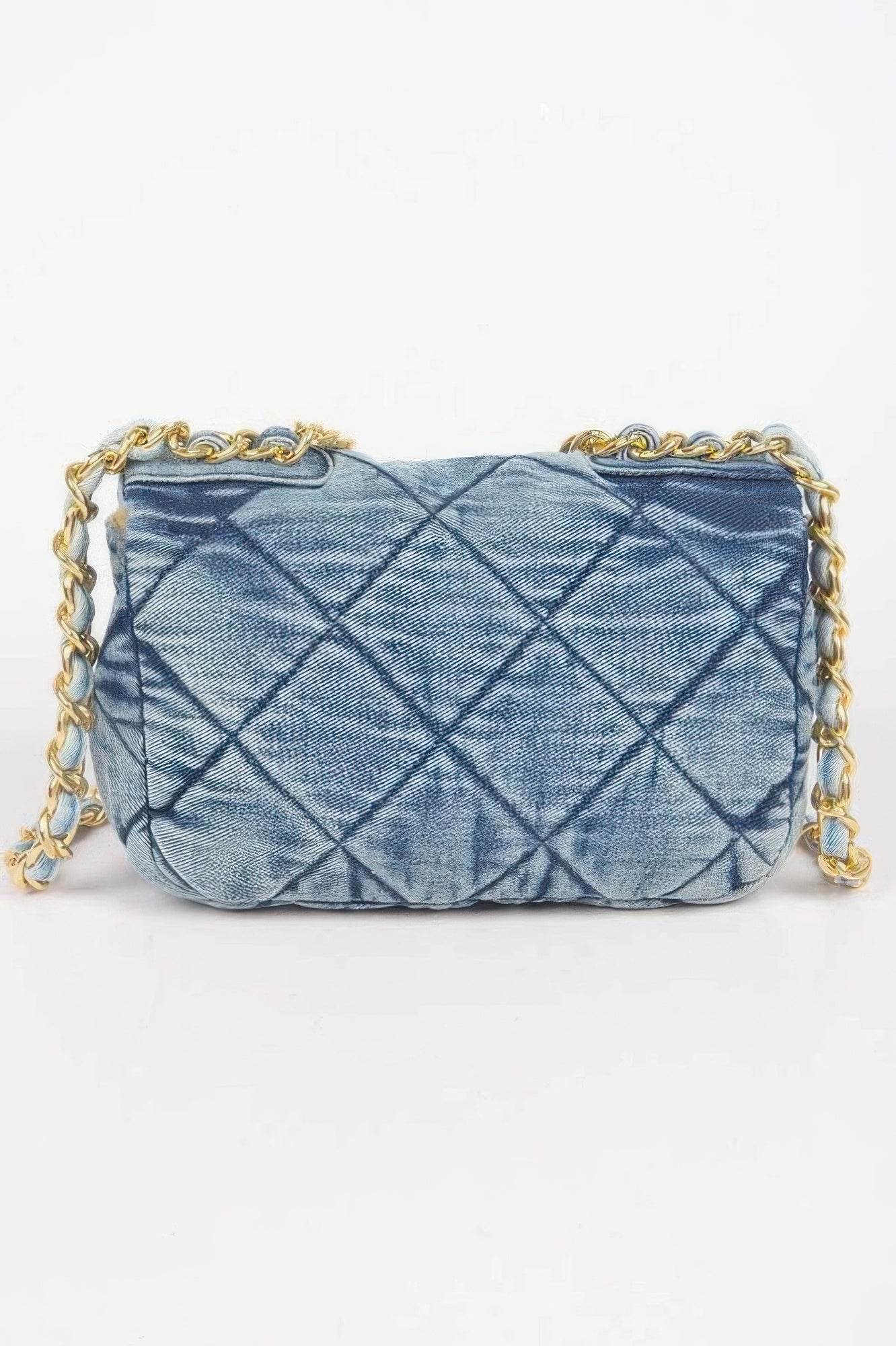 Quilted Washed Denim Flap Clutch - LLR Chic