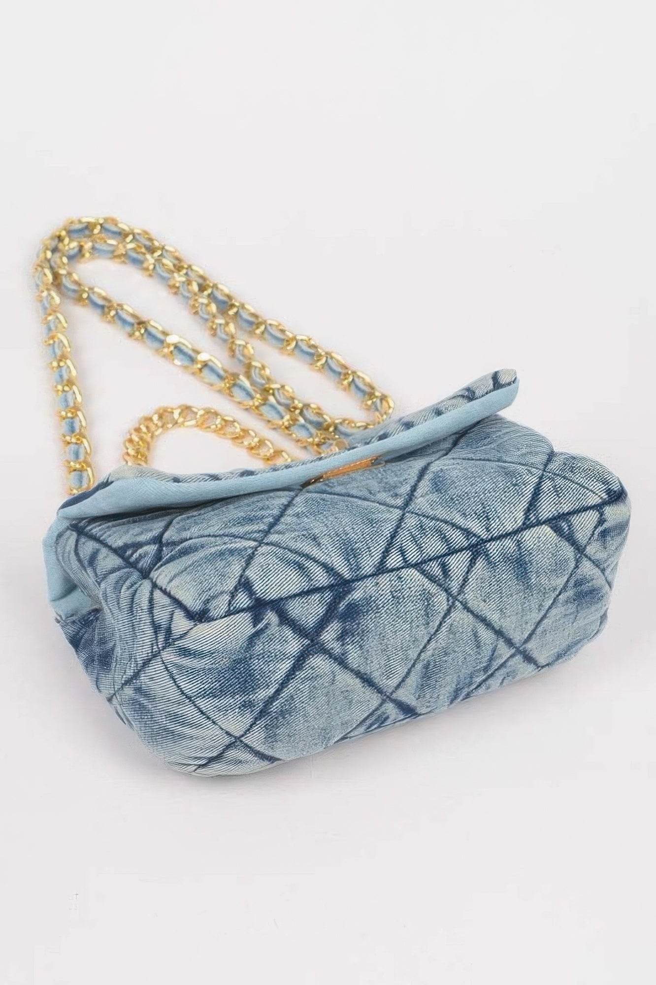 Quilted Washed Denim Flap Clutch - LLR Chic