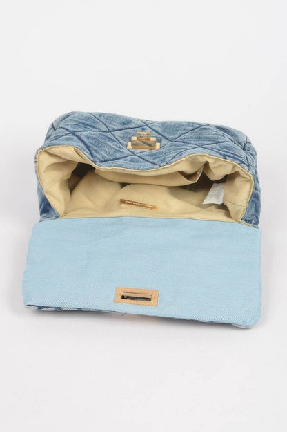 Quilted Washed Denim Flap Clutch - LLR Chic