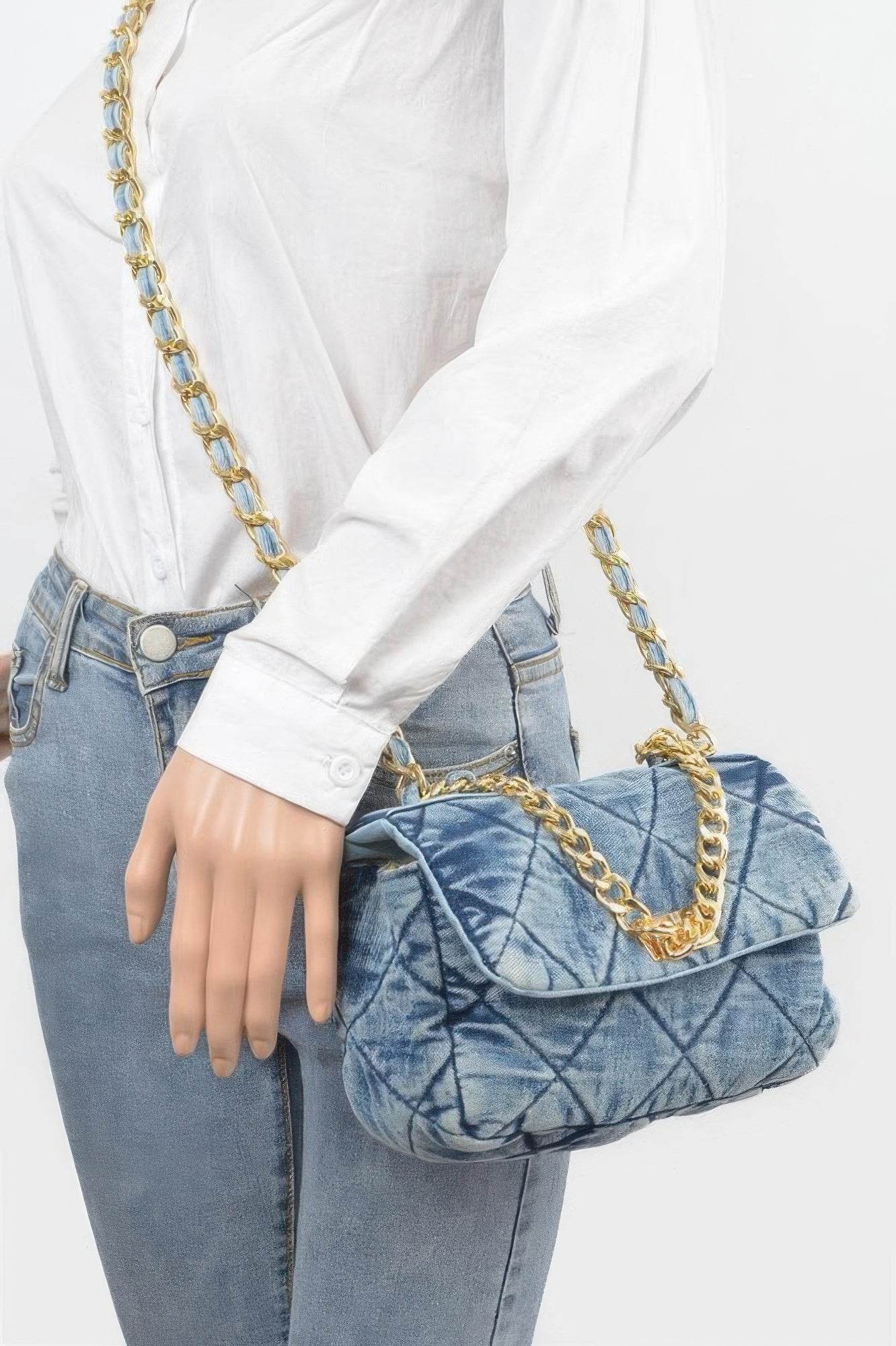 Quilted Washed Denim Flap Clutch - LLR Chic