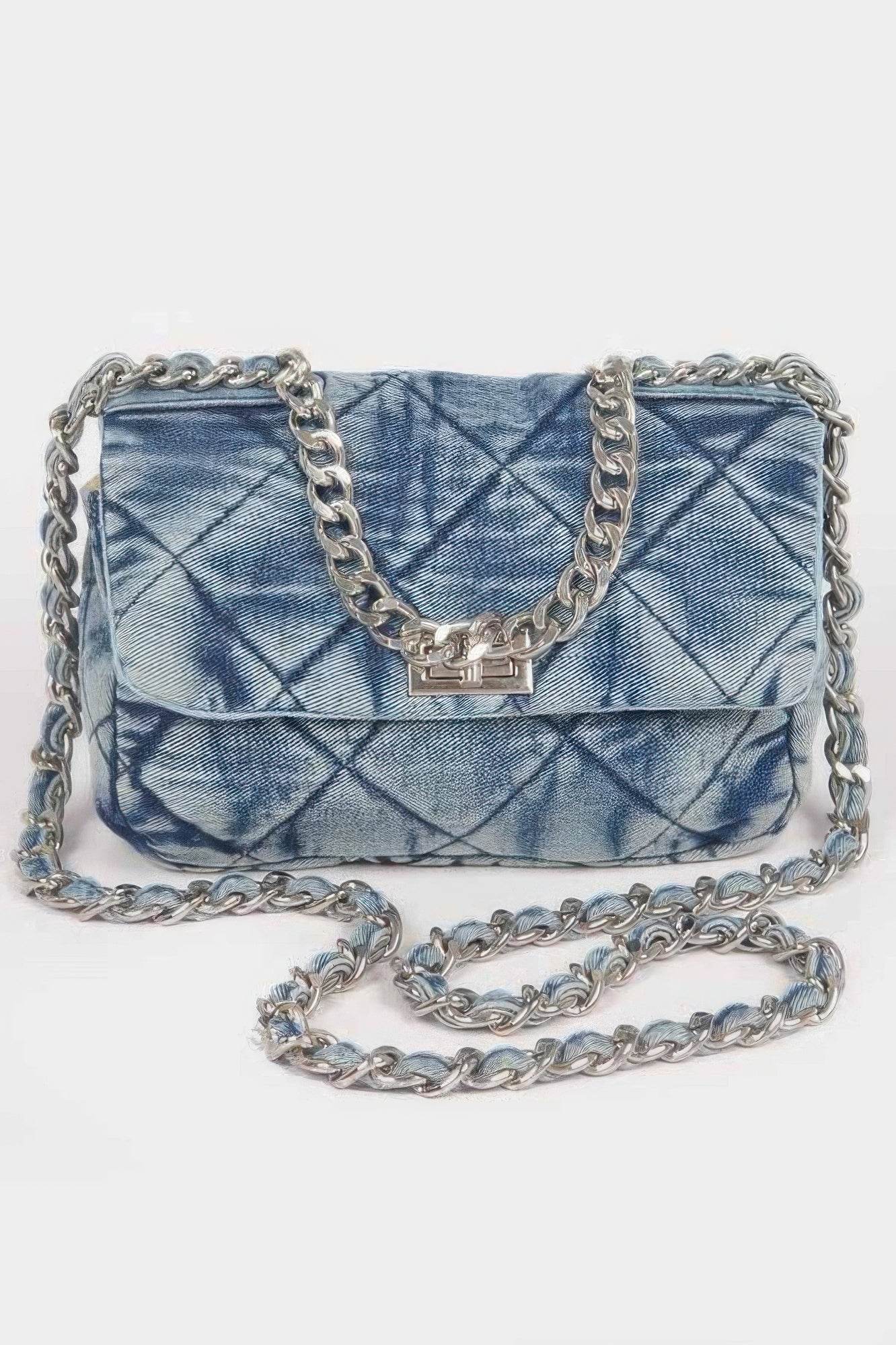 Quilted Washed Denim Flap Clutch - LLR Chic