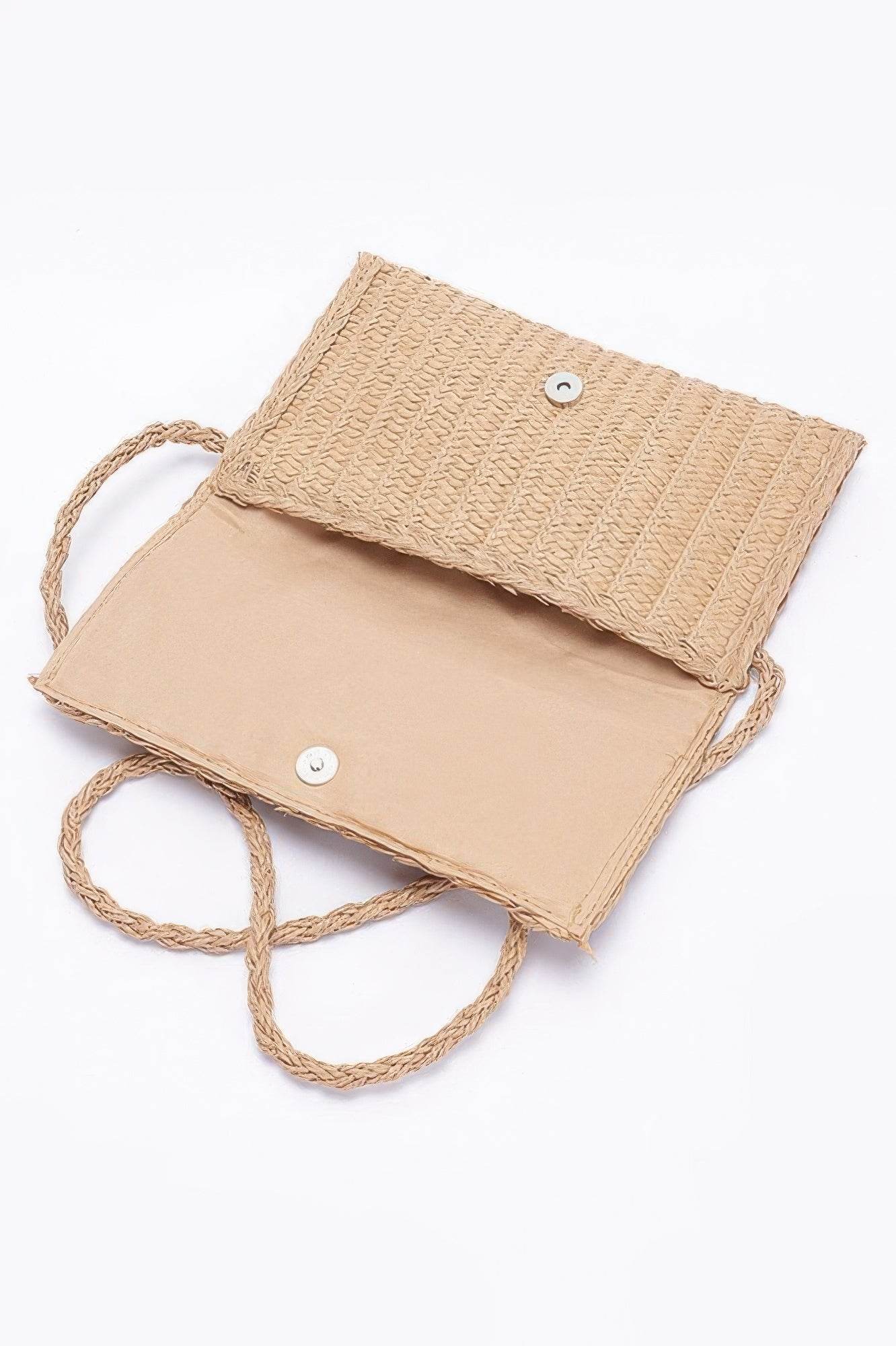 Faux Straw Handmade Ribbon Flap Clutch - LLR Chic