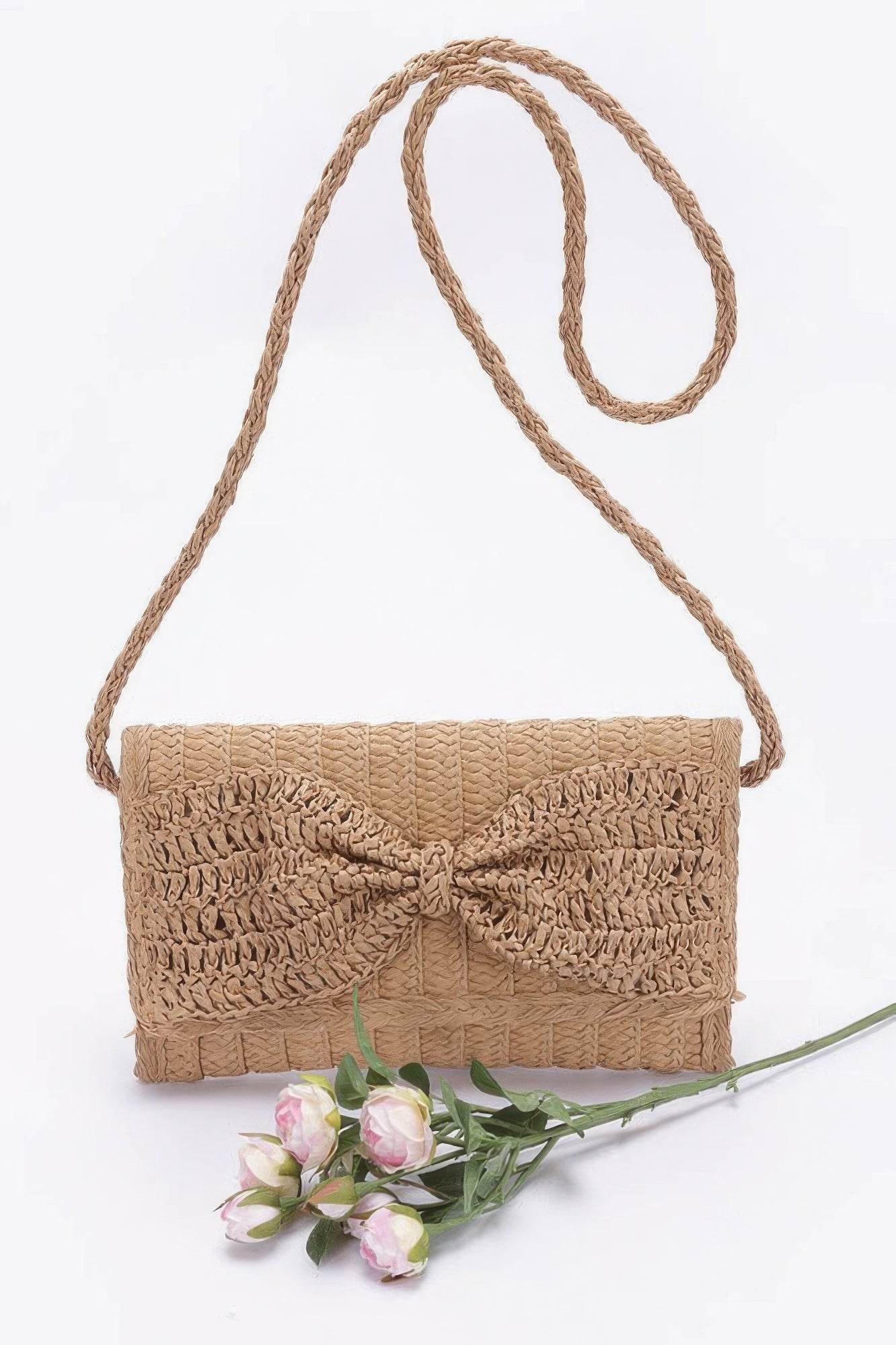 Faux Straw Handmade Ribbon Flap Clutch - LLR Chic
