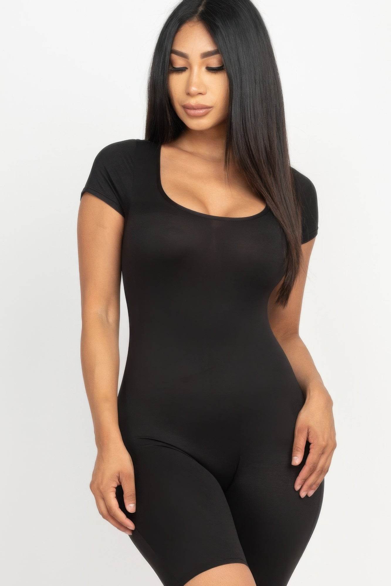Short Sleeve Scoop Neck Bodycon Romper - LLR Chic