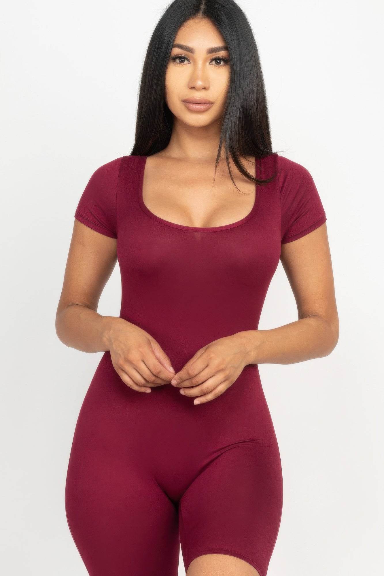 Short Sleeve Scoop Neck Bodycon Romper - LLR Chic