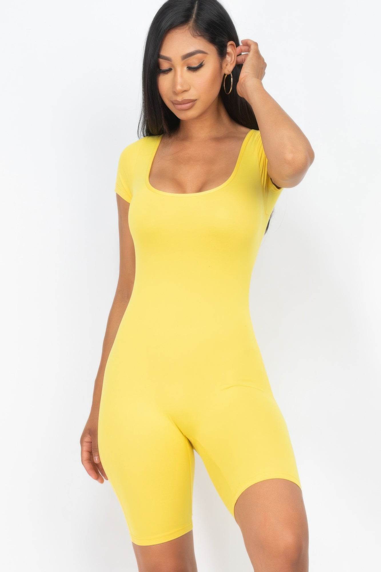 Short Sleeve Scoop Neck Bodycon Romper - LLR Chic