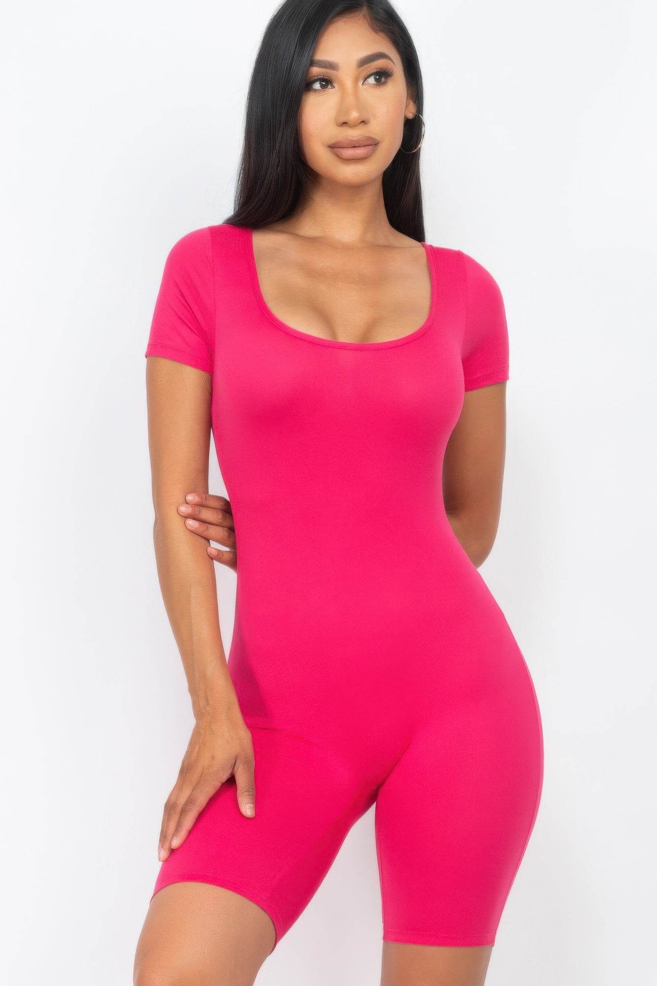 Short Sleeve Scoop Neck Bodycon Romper - LLR Chic