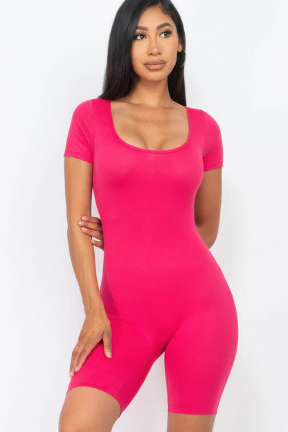 Short Sleeve Scoop Neck Bodycon Romper - LLR Chic