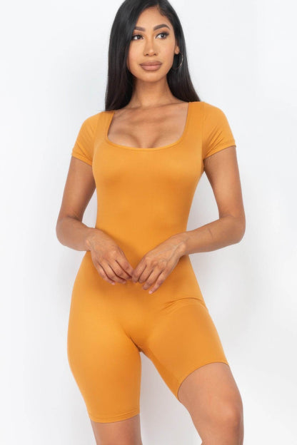 Short Sleeve Scoop Neck Bodycon Romper - LLR Chic
