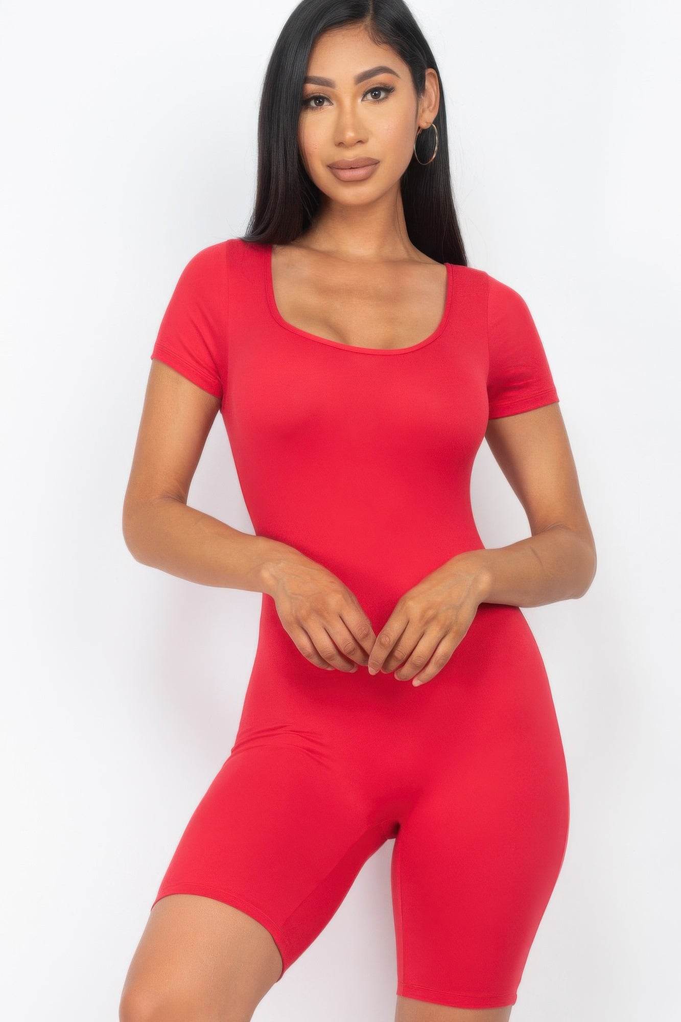 Short Sleeve Scoop Neck Bodycon Romper - LLR Chic