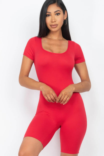 Short Sleeve Scoop Neck Bodycon Romper - LLR Chic