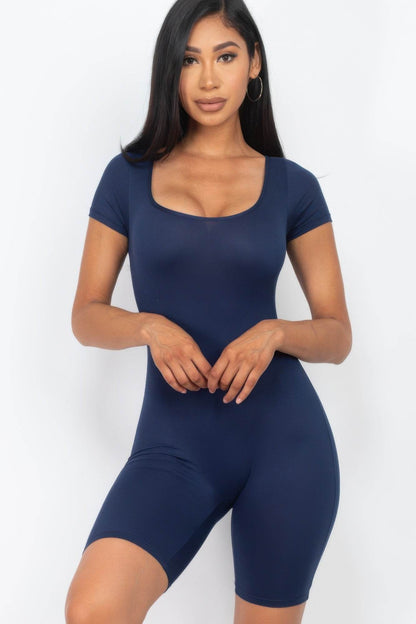 Short Sleeve Scoop Neck Bodycon Romper - LLR Chic