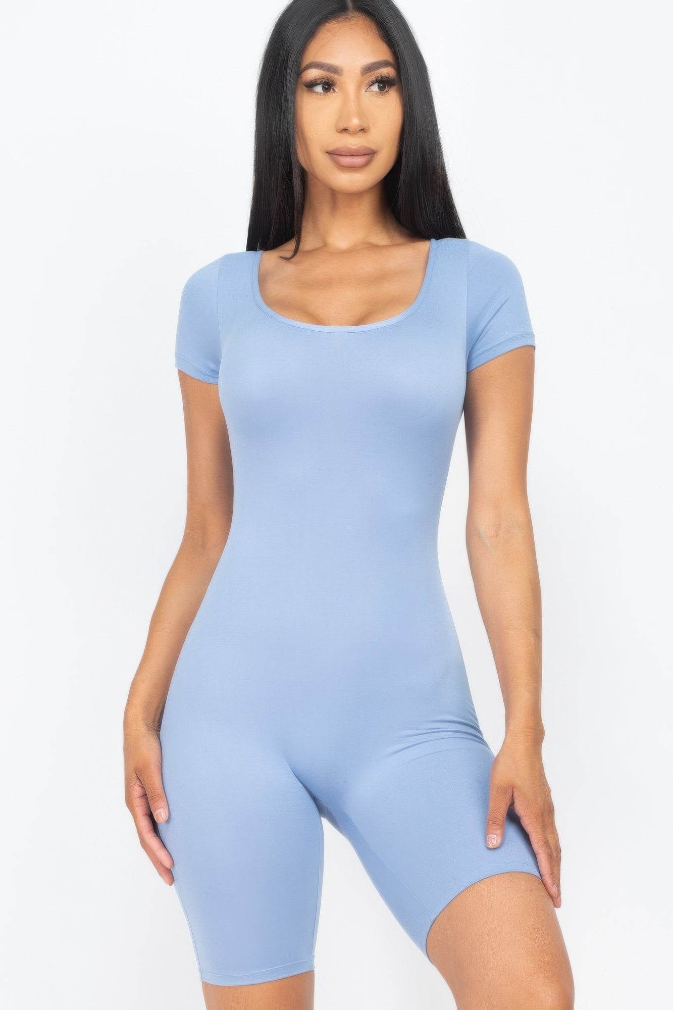 Short Sleeve Scoop Neck Bodycon Romper - LLR Chic