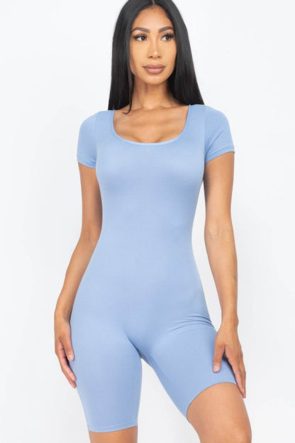 Short Sleeve Scoop Neck Bodycon Romper - LLR Chic