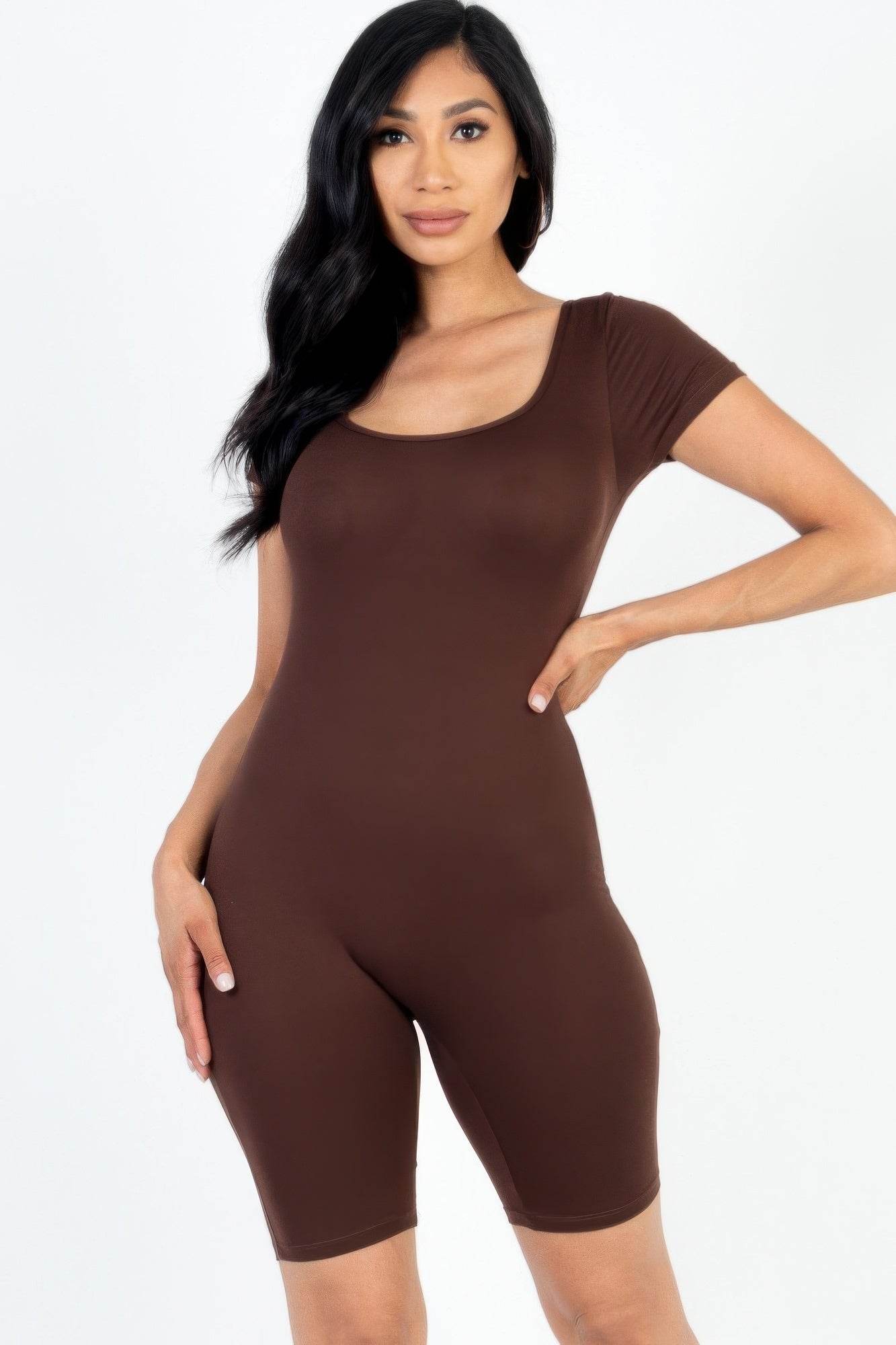 Short Sleeve Scoop Neck Bodycon Romper - LLR Chic