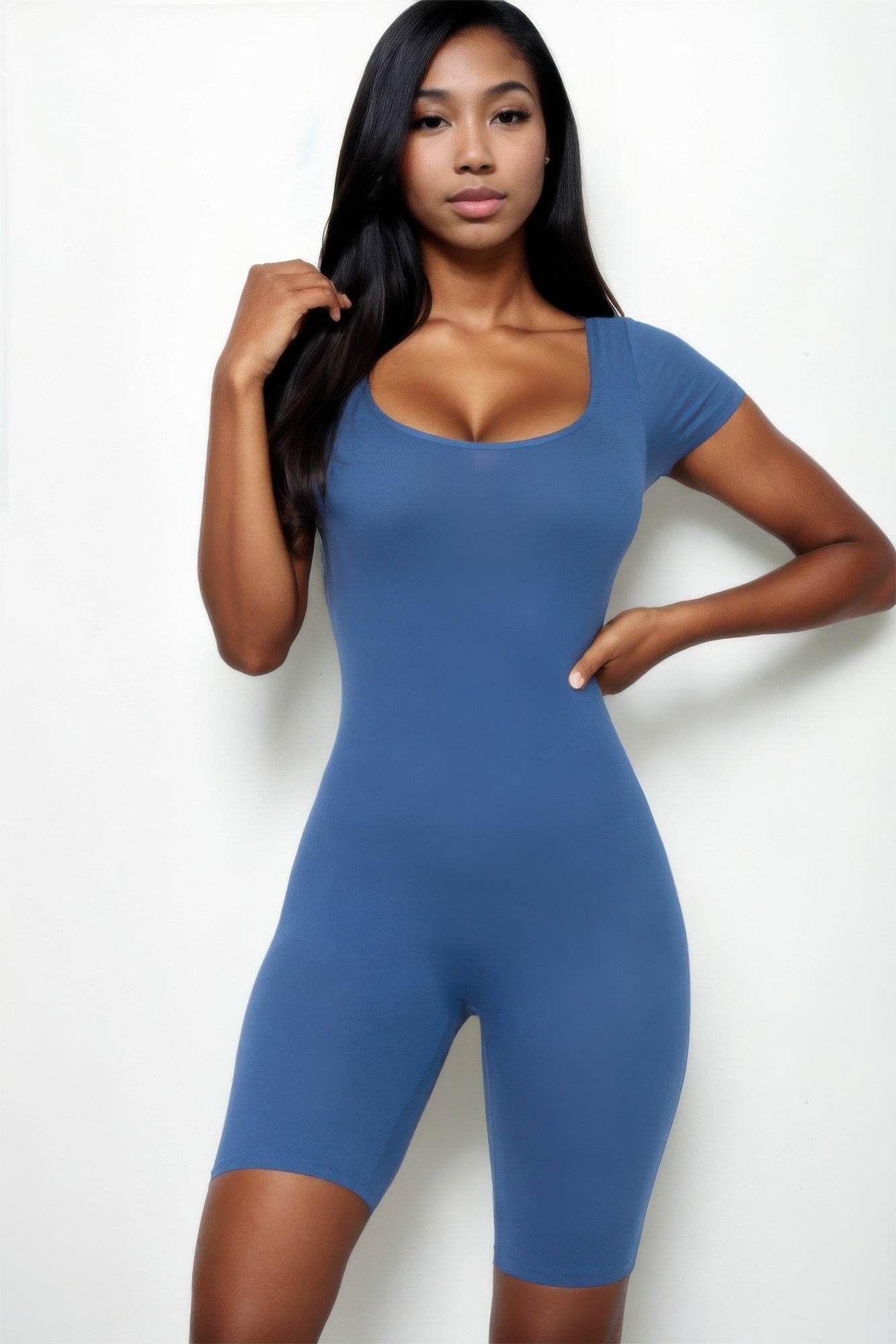 Short Sleeve Scoop Neck Bodycon Romper - LLR Chic
