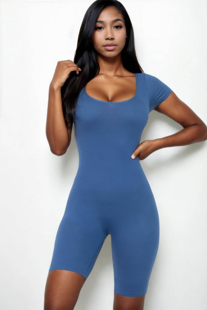 Short Sleeve Scoop Neck Bodycon Romper - LLR Chic
