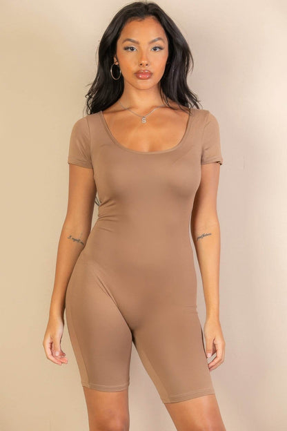 Short Sleeve Scoop Neck Bodycon Romper - LLR Chic