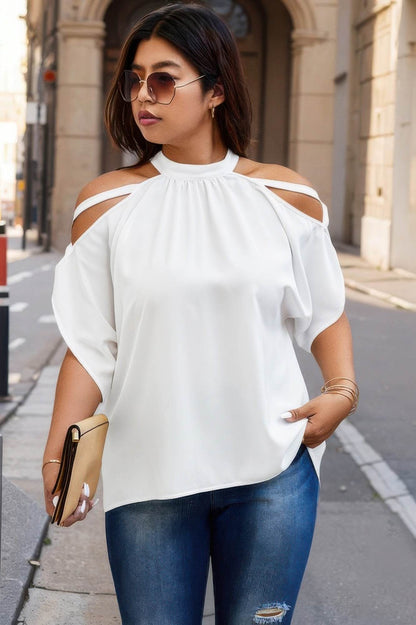 Plus Halter Open Shoulder Bat Sleeves Loose Top - LLR Chic