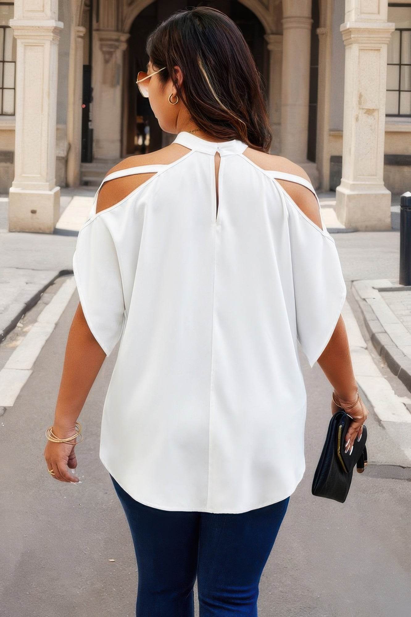 Plus Halter Open Shoulder Bat Sleeves Loose Top - LLR Chic