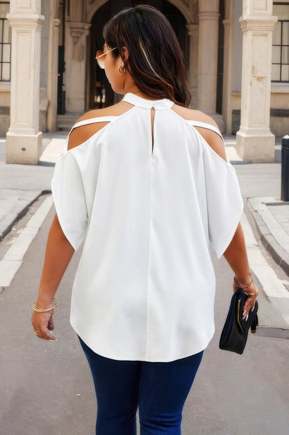 Plus Halter Open Shoulder Bat Sleeves Loose Top - LLR Chic
