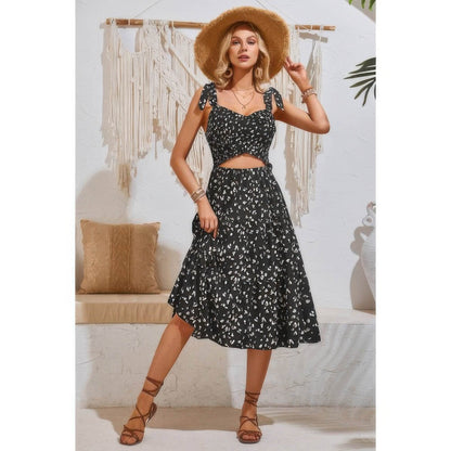Square Neck Leopard Cut Out Elastic Waist Dress - LLR Chic