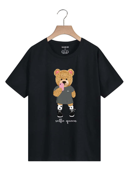 Cute Cartoon Bear And Letter Graphic Tee